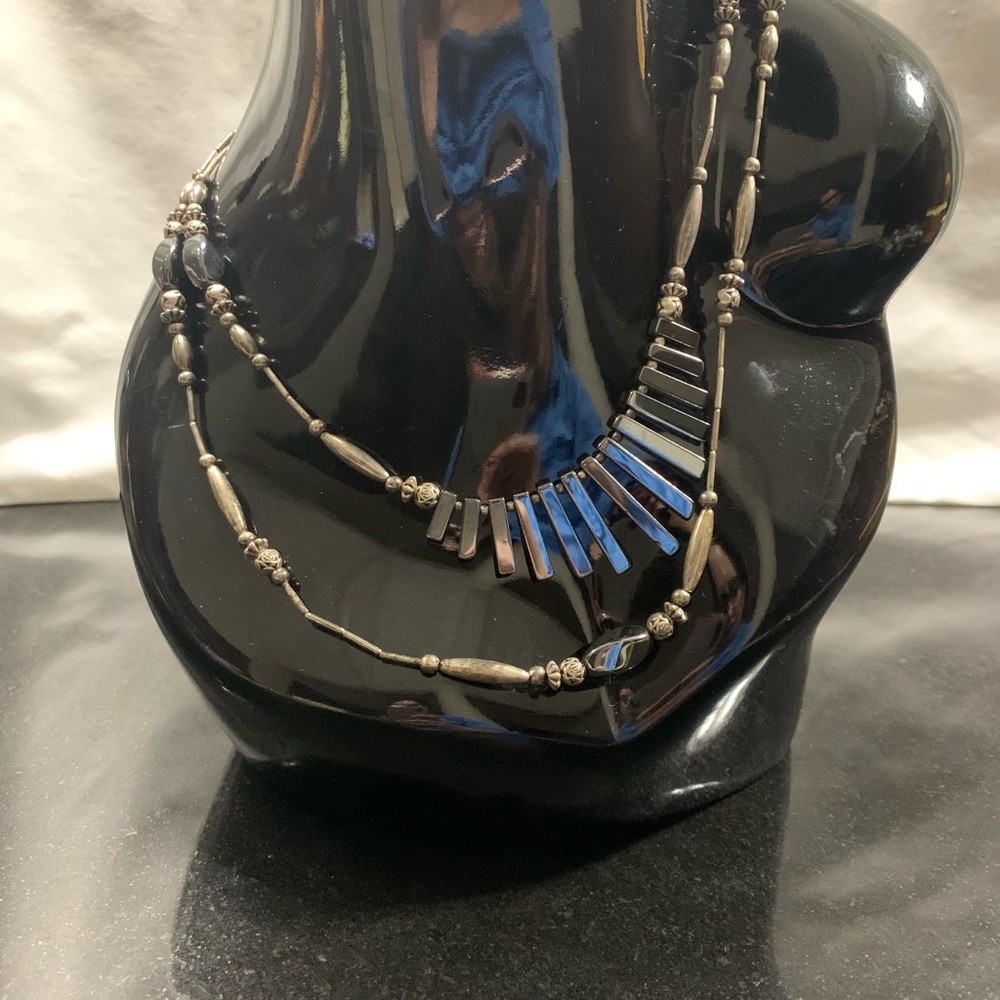 Silver double strand necklace